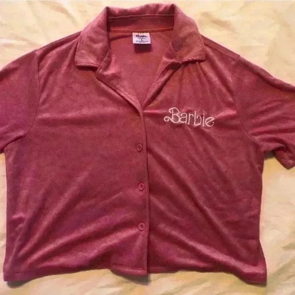 Pink Terry Cloth Barbie Top short sleeve shirt - Picture 1 of 4